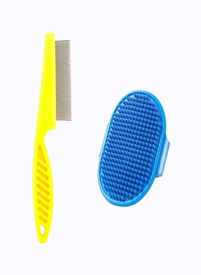 مجموعة العناية بالحيوانات الأليفة ومكافحة البراغيث: مشط ذو أسنان دقيقة وفرشاة تدليك من السيليكون، عبوة من قطعتين - Image 1